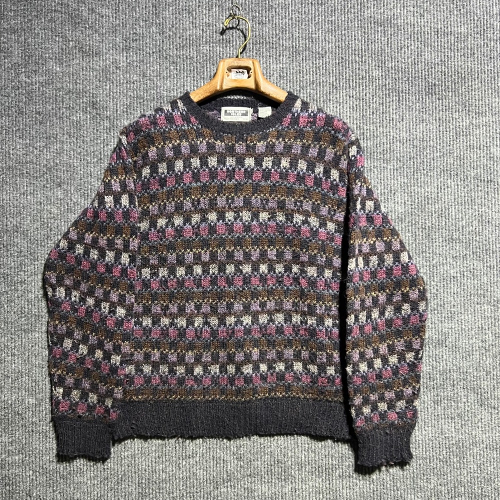 Vintage Northern Isles Sweater Mens Large Purple Checkered Knit‎ Crewneck Retro
